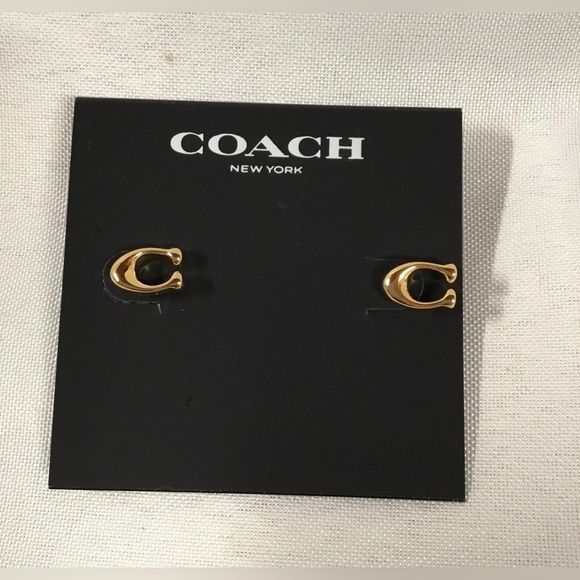 Coach Signature Earrings. Gold tone pierced. No longer available. New w tags - Picture 1 of 4